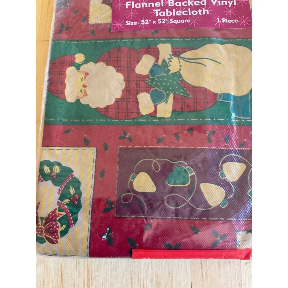 Santas Workbench Christmas Traditions Vinyl Tablecloth 52x52 Square Flannel Back